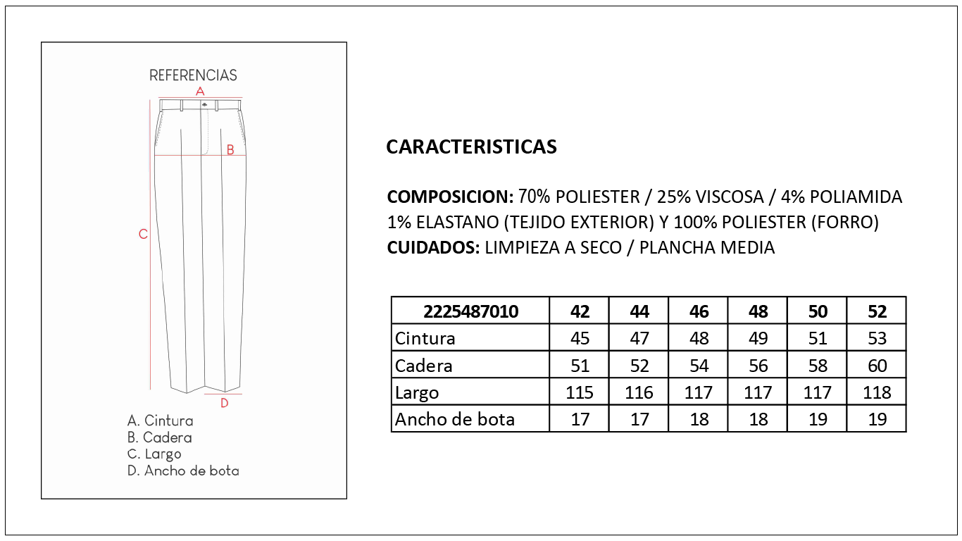 Tabla de Talles Pantal&oacute;n de Vestir Hombre Britches